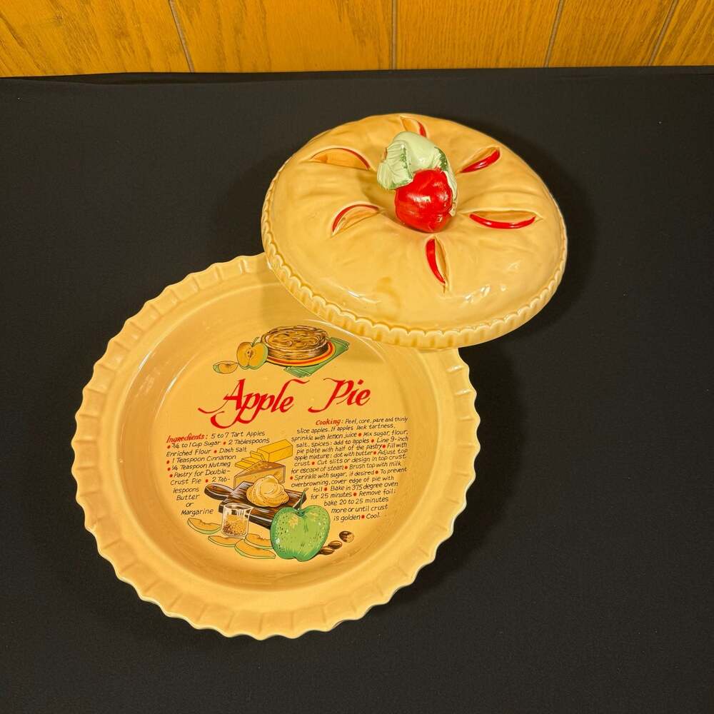 Vintage Ceramic Apple Pie Recipe Covered Pie Dish